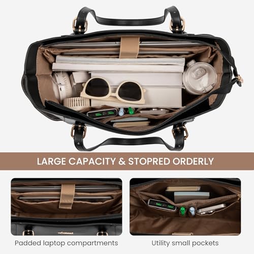 LOVEVOOK Laptop Bags for Women, Work Handbags with Compartments, PU Leather Tote Bag, Large Ladies Hand Bag for School, Business, Office, Travel, Shopping