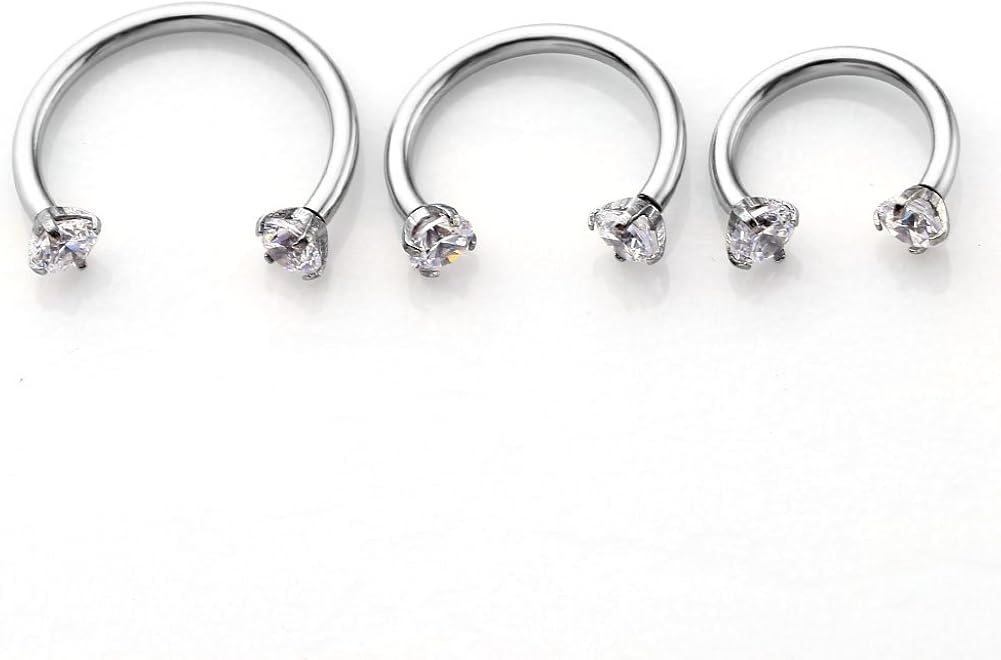 PiercingJak 2pcs 16G Clear Cubic Zirconia Stainless Steel Horseshoe Hoop Multi-functional Captive Ring for Nose Daith Lip Eyebrow Nipple Ear Cartilage Helix Septum - Image 4