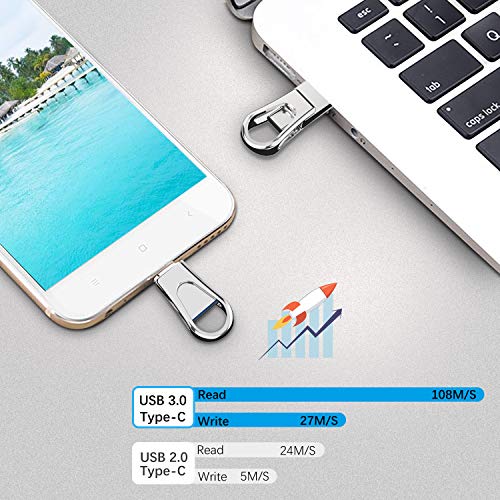 USB Type C Flash Drive, KEXIN Metal USB 3.0 Dual Drive 64GB High Speed Waterproof Mini USB 3.0 Memory Stick 64 GB Thumb Drive Jump Drives Zip Drive for New MacBook, PC, Type C Phones, Silver - Thumbnail 4