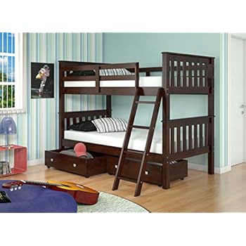 Donco Kids Mission Bunk Dual Under Bed Drawers, Twin/Twin, Dark Cappuccino