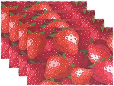 Placemats - Set of 6,4 or 1 Table Mats - Creative Dining Insulation Heat Stain Resistant Anti-Skid Eat Mats for Kitchen Table and Dining Table with Seamless Creative Strawberry (12"x 18")