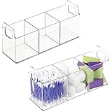 mDesign Plastic 3-Compartment Bathroom Organizer Storage Bin - Divided Makeup Caddy and Hair/Beauty Product Holder Tray - Per