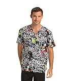 Tooniforms By Cherokee Men's V-Neck Marvel Heroes Print Scrub Top Medium Print