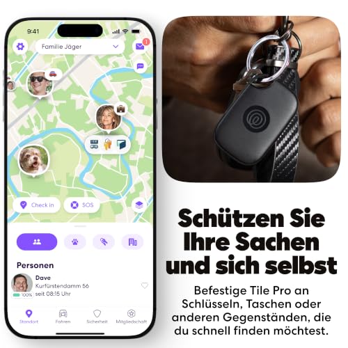 Tile Pro - Leistungsstarker Bluetooth-Tracker, Schlüssel- und Gegenstandsfinder für Schlüssel, Taschen und mehr. iOS- & Android-kompatibel. Handy-Finder. 1er-Pack (Schwarz)