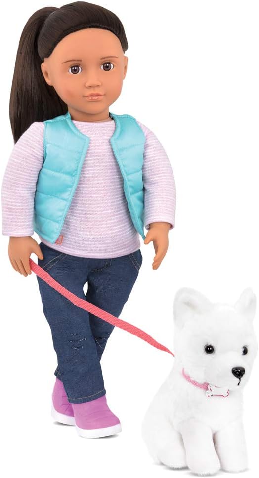 Our Generation - Cassie - 18-Inch Doll & Pet - Black Hair & Hazel Eyes - Samoyed Stuffed Animal - Pretend Play - Toy for Kids 3 Years +