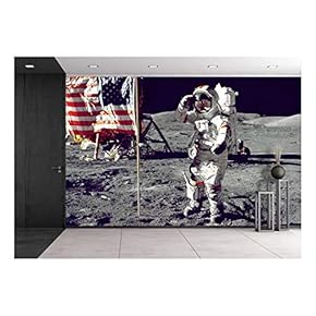 Astronauts on The Moon - Removable Wall Mural | Self-Adhesive Large Wallpaper - 66x96 inches
