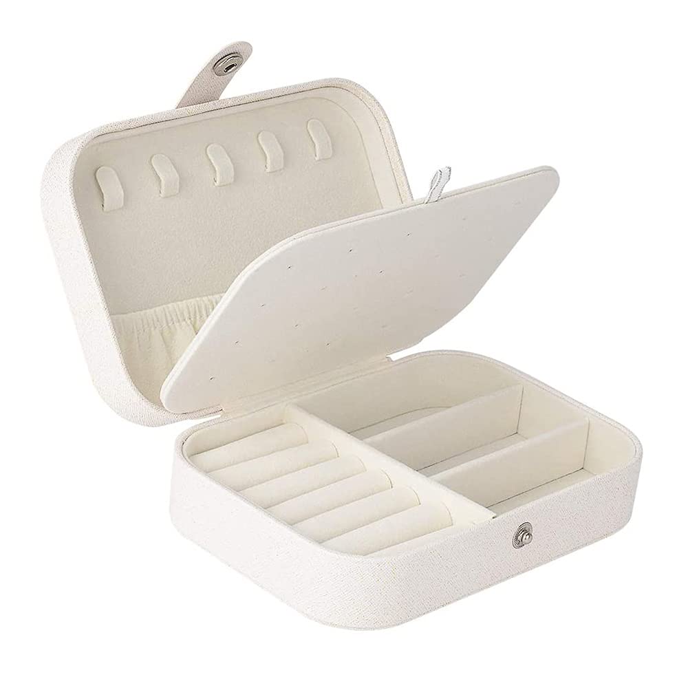 AUGUT Coqlycot Mini Jewellery Box Organizer PU Leather Travel Jewelry Storage Case Portable Jewelry Box for Rings,Earring,Necklaces Jewelry Organiser Gift for Her Girl Wife Mother Women (White)