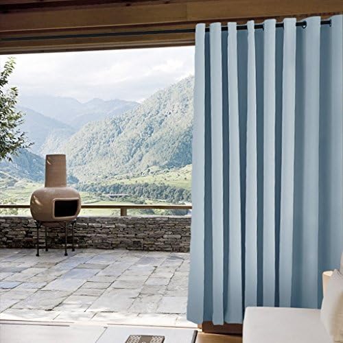 SeeSaw Home Mildew Resistant Thermal Insulated Outdoor Curtains/Draperies for Patio or Front Porch Eyelet Grommet, 52W By 96L Inch, 1 Panel, Light Blue