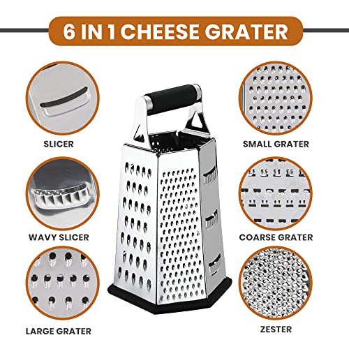 Utopia Kitchen 6 Sided Kitchen Cheese Grater & Shredder with Sharp