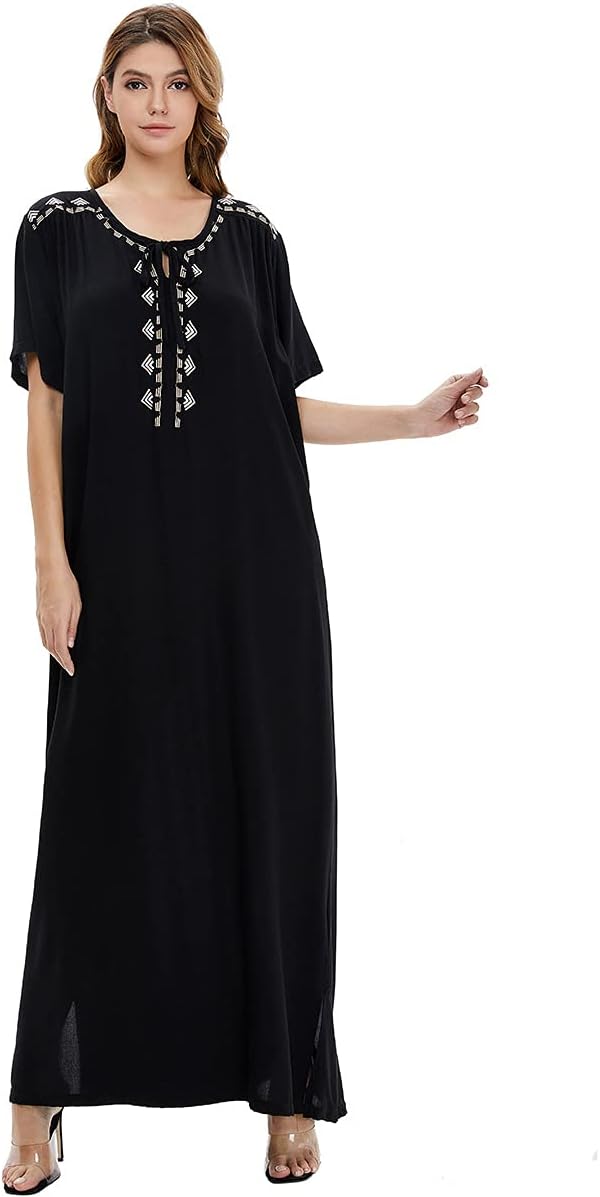 GERINLY Women's Muslim Summer Nightgown Comfy Short Sleeve Sleep Dress Lightweight Ladies 