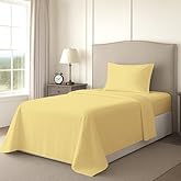 Pizuna Twin Sheet Set 100% Luxury Cotton 1000 Thread Count Soft Sateen Weave Breathable Hotel Quality Cooling Bed Sheets Twin Size Bedding Set with Deep Pocket & Easy Fit Bedsheet (3PC) Mellow Yellow