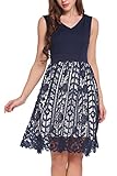 Meaneor Women's Sleeveless V-Neck Floral Lace Patchwork Cocktail Party Dress