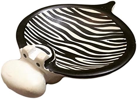 Maisha Fair Trade Hand Carved Decorative Medium Soapstone Hippo Bowl, Zebra Print