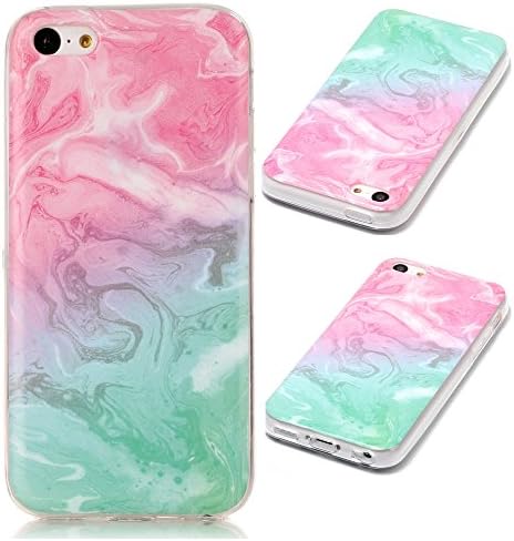 Touch 5 Case,GLORYSHOP [Marble pattern] [Drop Protection] Premium Slim Fit Flexible TPU Case Shock-Absorption and Anti-Scratch Back Cover for iPod Touch 5 6th Generation,[Pink Green]
