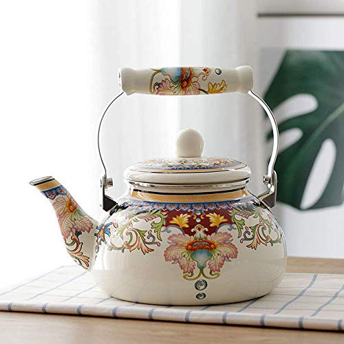 Floral Ceramic Enamel Teapot Tea Kettle for Stovetop,Large Porcelain