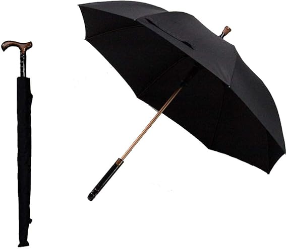Amazon Co Jp ステッキ傘 杖 傘 取り外し可能 8骨 杖 長傘 雨傘 一本杖 ステッキ アンブレラ ブラック 服 ファッション小物
