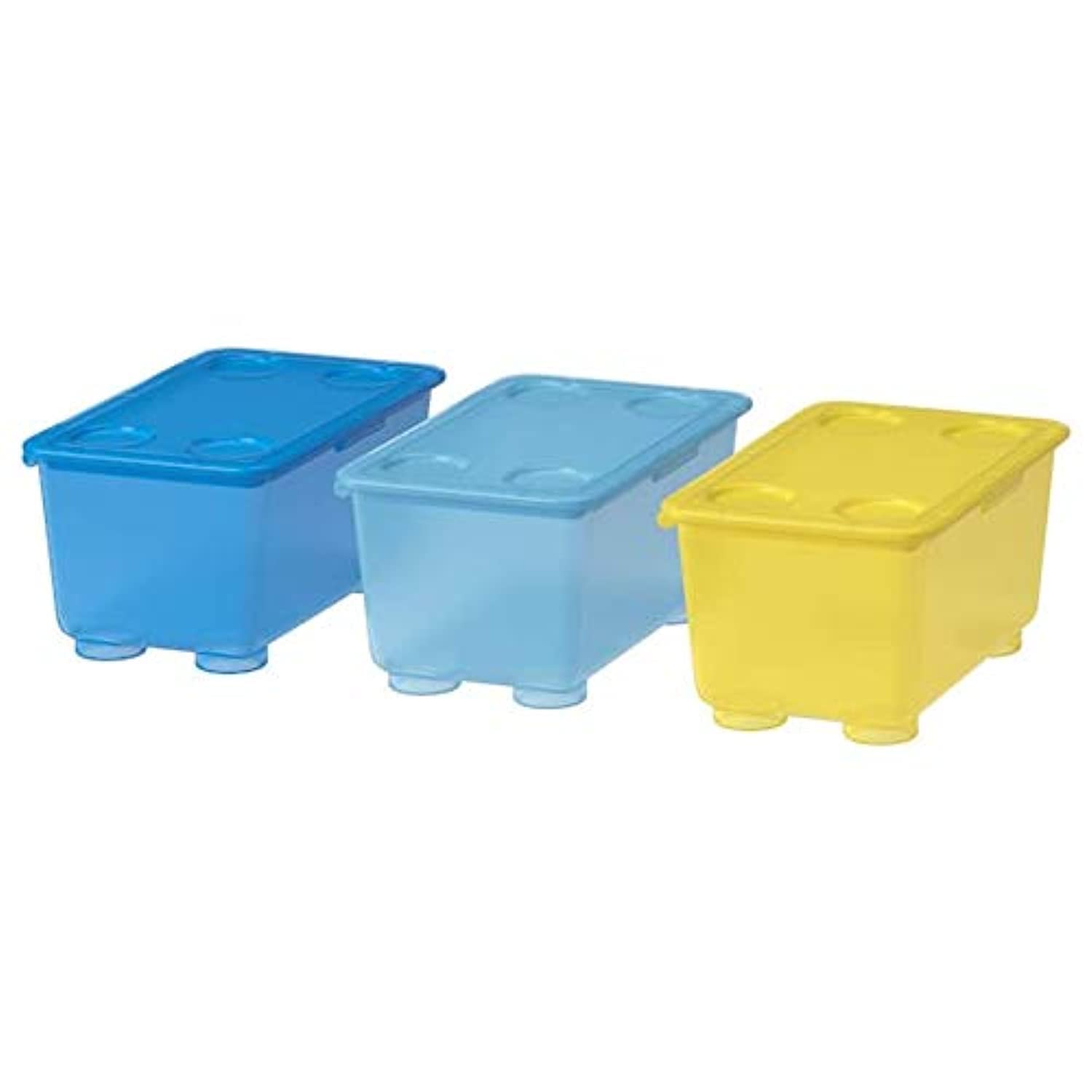 IKEA 904.661.55 GLIS Pack of 3 Boxes with Lid 17 x 10 centimetres Blue and Yellow