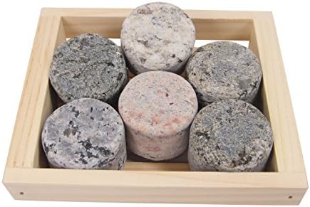 Sea Stones Solid Granite on the Rocks Drink Chillers Whiskey Stones, Set of 6, Wood Gift Crate