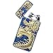 Padgene Electronic Pulse Double Arc Cigarette Lighter, Chinese Dragon Windproof Flameless USB Rechargeable Arc Lighter, Dark Blue