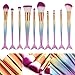 CINIDY 10pcs Mermaid Makeup Brush Set Synthetic Kabuki Foundation Blending Blush Eyeliner Face Powder Brush Makeup Brush Kit Beauty Cosmetic Tools