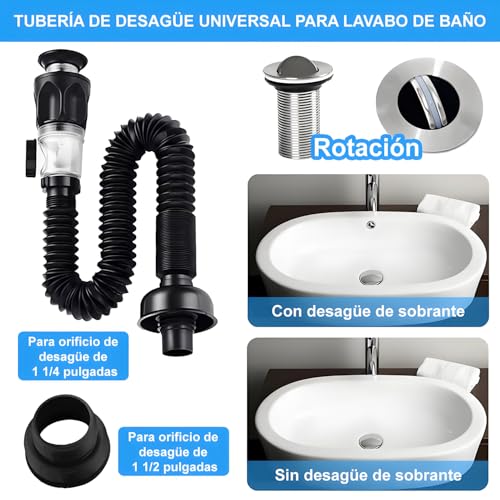 Kit de drenaje para lavabo, canal de desagüe antiolor, con propiedades anti-obstrucción, manguera extensible y ventana de inspección transparente para un fácil mantenimiento e instalación rápida