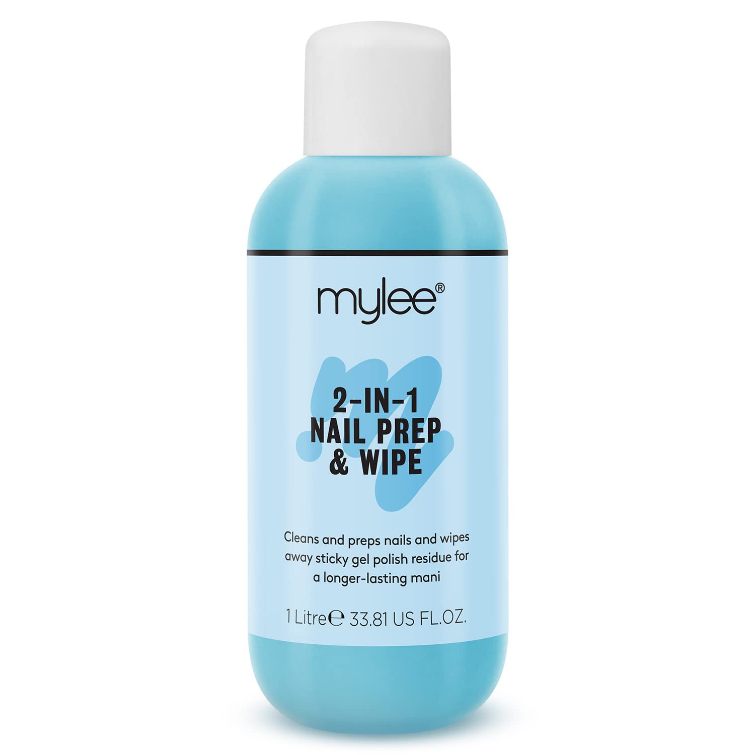 Mylee Prep + Wipe Gel Nail Polish Residue Cleaner Remover, 1000ml Bottle, Gel Nail Preparation, UV LED Manicure Gel Polish Base Wipe, Multi-Purpose for Sanitising Nail Plate & Removing Tacky Layer