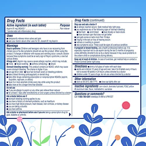 ST. JOSEPH ASPIRIN PAIN RELIEVER, CHEWABLE FLAVORED, LOW DOSE, ORANGE, 108 COUNT (69536-181-15)