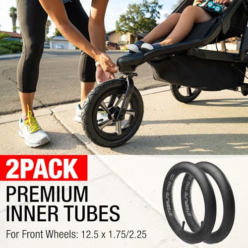 12.5'' x 1.75/2.25 Premium Explosion Proof Front Inner Tire Tube for All BOB Revolution Strollers, Stroller Strides & CE & AW - Perfect BOB Stroller TireTube Replacement [2 Pack] Steerling Tire Co.
