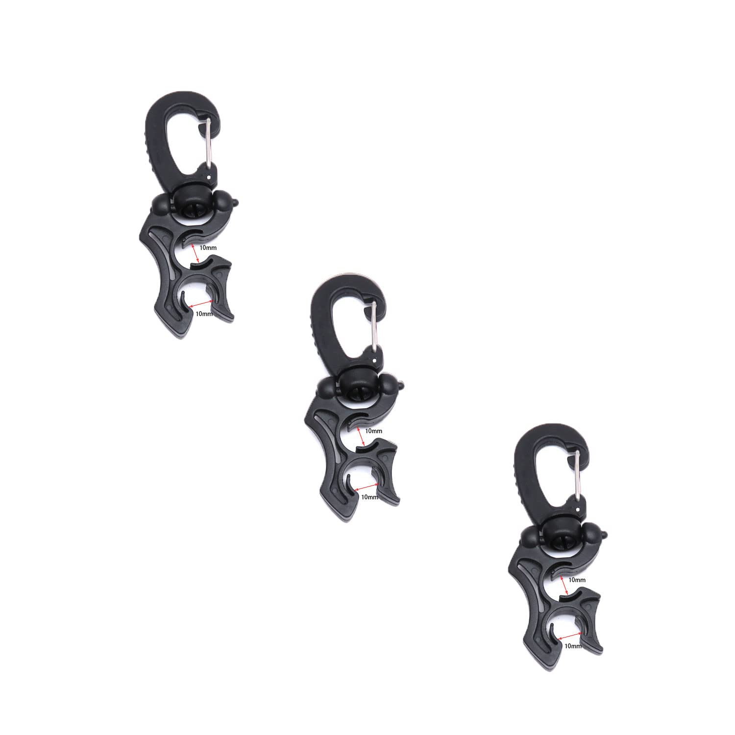 zalati Diving Hose Holder 3pcs Double Scuba Cable Clip with Snap Hook Buckle for Dive Snorkeling Accessories - 10 * 10 cm, Black