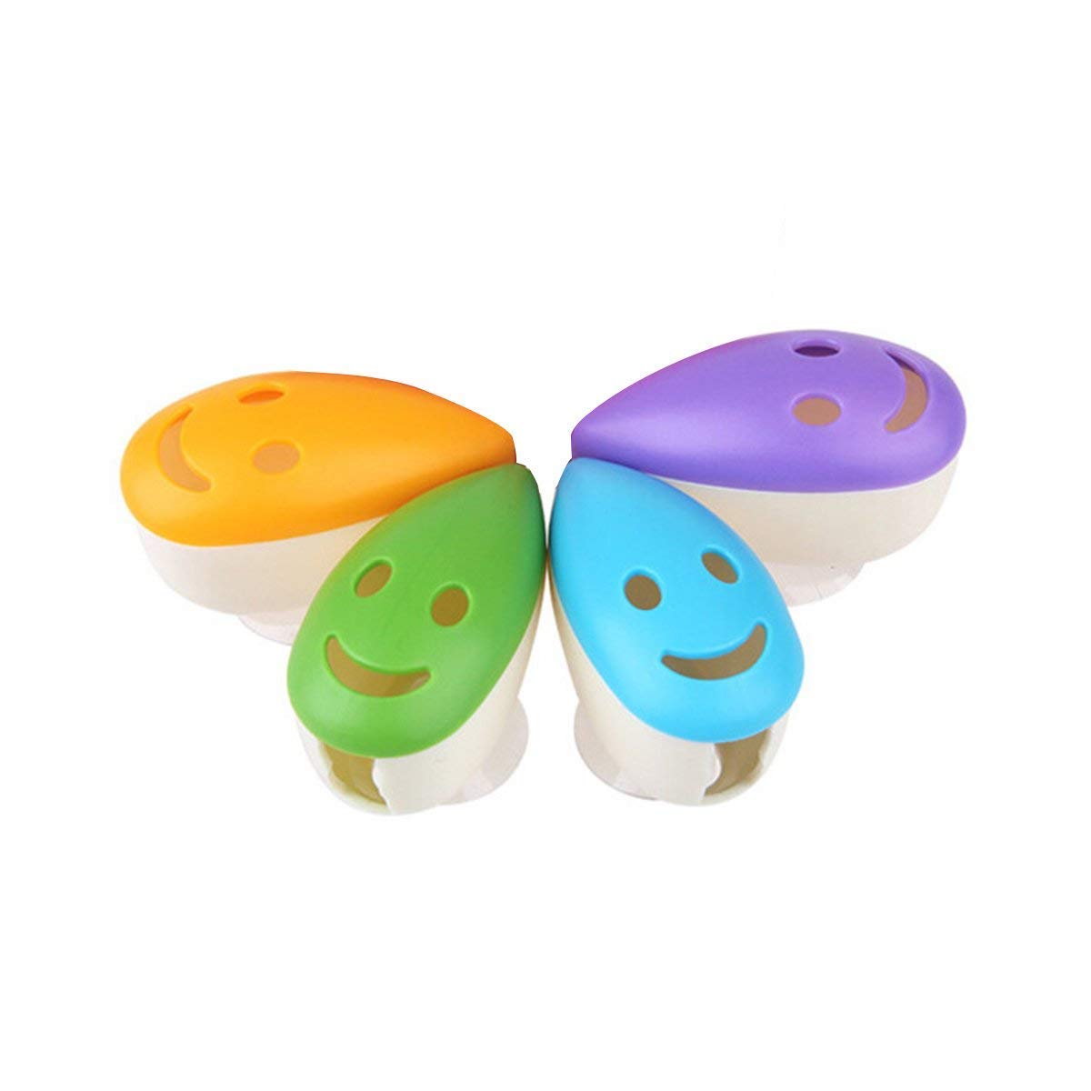 Faneli 4 Pcs Antibacterial Toothbrush Holder with Suction Cup Smiley Face Design, Multi-Colour