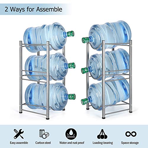 Water Cooler Jug Rack 3-Tier Water Bottle Storage Rack 5 Gallon Detachable Heavy Duty Water Bottle Holder Shelf Water Bottle Rack Save Space for Home Office Organization, Sliver - Thumbnail 5
