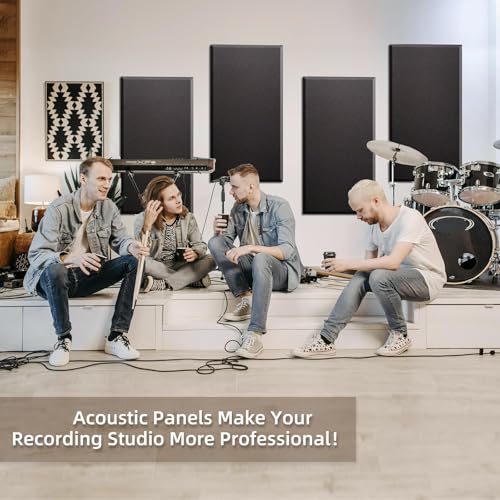 CLOCELL 4 PCS Acoustic Panels Self-Adhesive, 2“ Thick 23.6" x 11.8" Fiberglass Sound Proof Wall Panels, Soundproof Wall Panels Exquisite Sound Panels, Acoustic Panels for Studios Office Home
