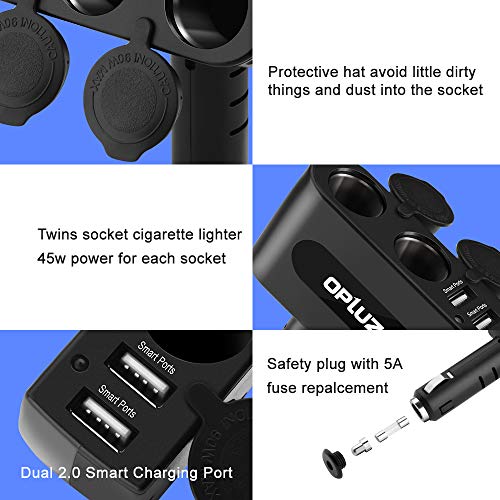 Dual Socket Car Cigarette Lighter, DC12V/24V USB Car Charger Multi-Functions Car Adapter-Insert New 10A Fuse Safe & Smart IC Rapid Car Splitter Conveter