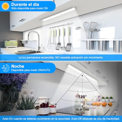 Sunsign Led Luz con Sensor de Movimiento Paquete de 2, 80 LED inalámbricas recargables Lámpara Armario, 2000 mAh, 3 Temperaturas de Color Lampara Recamara,para cocina, clóset, pasillo (40cm)
