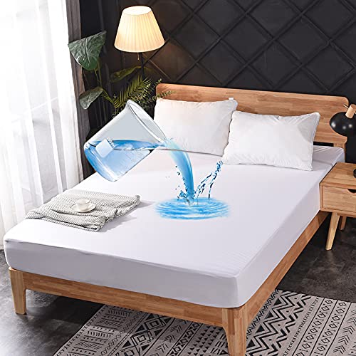 ESFOTO Super King Mattress cover Waterproof Mattress Protector Super King Size Soft Noiseless Bed Cover Breathable & Vinyl Free Washable Bed Cover Fitted 30cm Deep 180x200cm — image 1
