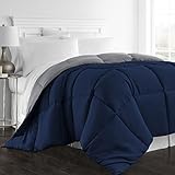 Beckham Hotel Collection Luxury Goose Down Alternative Reversible Comforter - Premium Hypoallergenic All Season Duvet - Full/Queen - Navy/Sleet