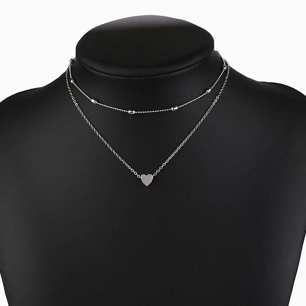 Chiak Women Fashion Multi-Layer Heart Beads Pendant Alloy Necklace Choker Gift (Gold&Siver(2 Pack))