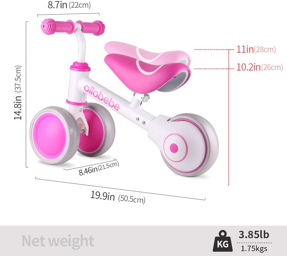 allobebe Baby Balance Bike, Cute Toddler Bikes 12-36 Months Gifts for 1 Year Old Girl Bike to Train Baby from Standing to Running with Adjustable Seat Silent & Soft 3 Wheels: Sports & Outdoors