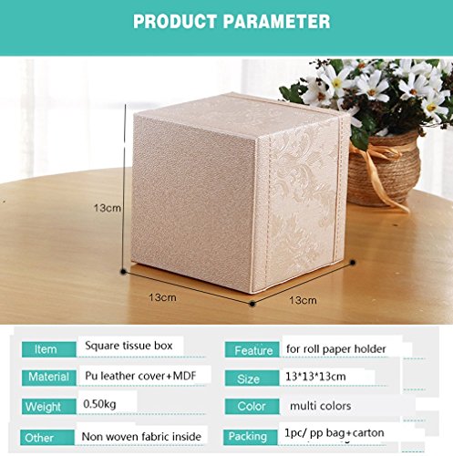 LYUS Square Tissue Holder Stylish PU Leather Napkin Holder Pumping Paper Box Case Dispenser, Facial Tissue Holder with Magnetic Bottom for Home Office Car Automotive Decoration Brown (Apricot)