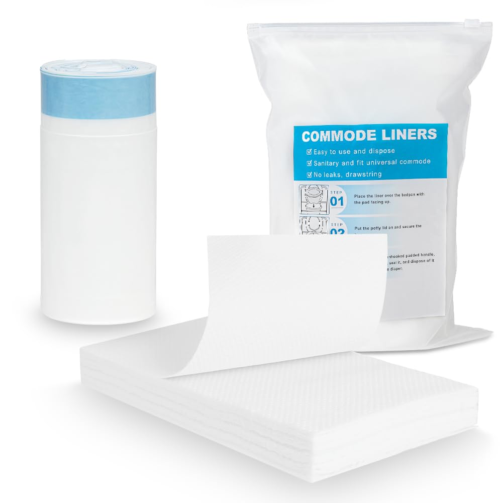 ACWOO 20 Pack Commode Liners with Absorbent Pads, Super Absorbent Disposable Commode, Adult Portable Toilet Bag with drawstring, Bed Pan Liners for Commode Toilet Chair Bucket Bags (20 Bags + 20 Pads)