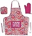 ThisWear Funny Retirement Gift I'm Retired You're Not Have Fun at Work Funny Aprons 3-Piece Cooking Apron Set with Oven Mitt and Pot Holder Funny Apron Pink Circle
