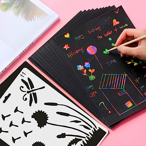 Koogel Scratch Paper Art Set, 50PCS Rainbow Magic Scratch Paper for Kids Scratch Off Art Crafts for DIY Crafts Birthday Gift