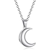 Crescent Moon Cremation Urn Necklaces for Ashes Stainless Steel Cremation Jewelry Keepsake Urn Necklace for Human Pet Ashes Memorial Jewelry Funeral Jewelry for Women Men