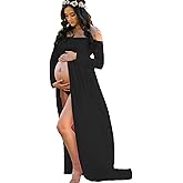 YnimioAOX Women's Off Shoulder Long Sleeve Maternity Dress for Photography Chiffon Maternity Gown for Photoshoot