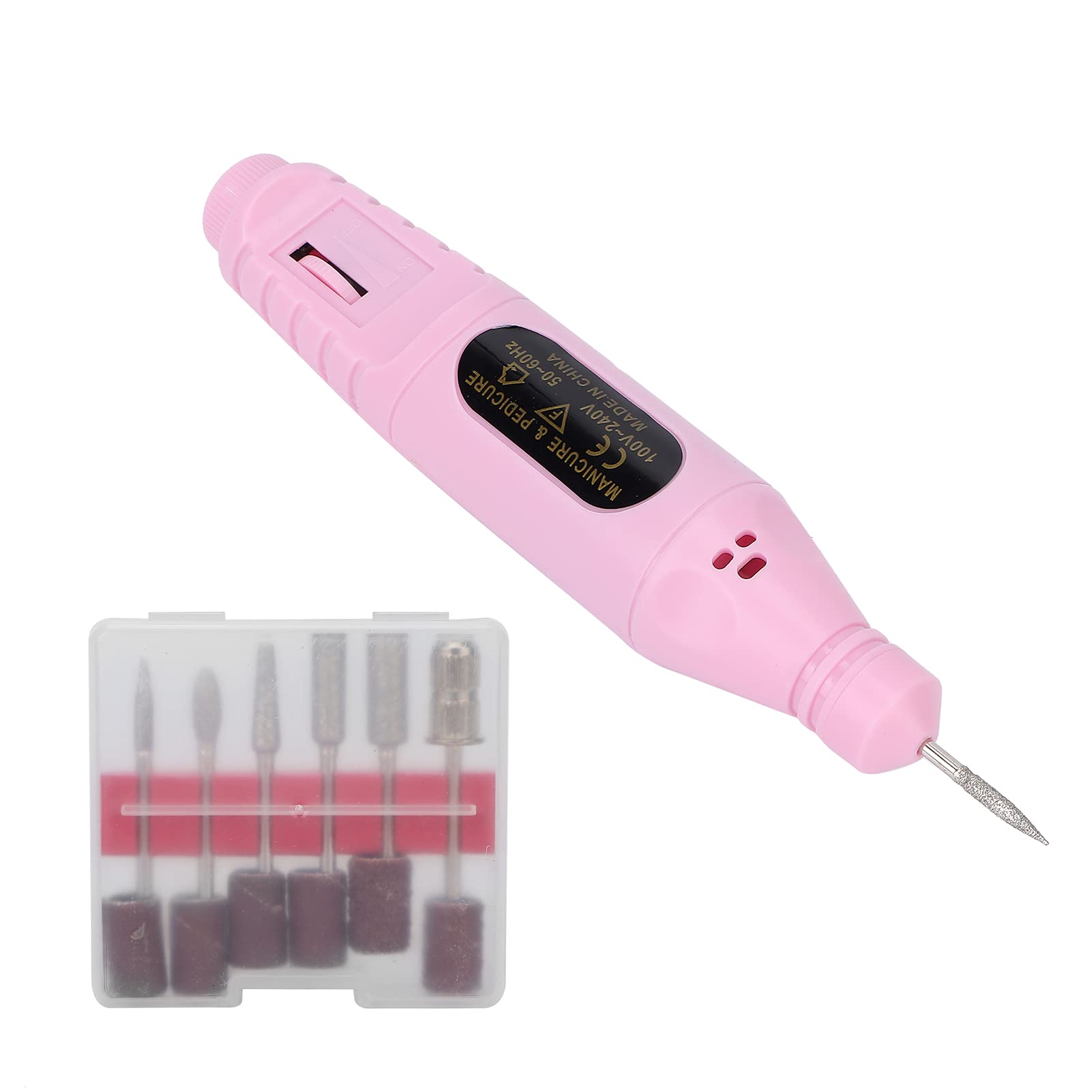 Electric Nail File Machine, Nail Gel Polish Drills Low Noise with 6 Drill Heads for Home Use for Nail Salon(Pink)