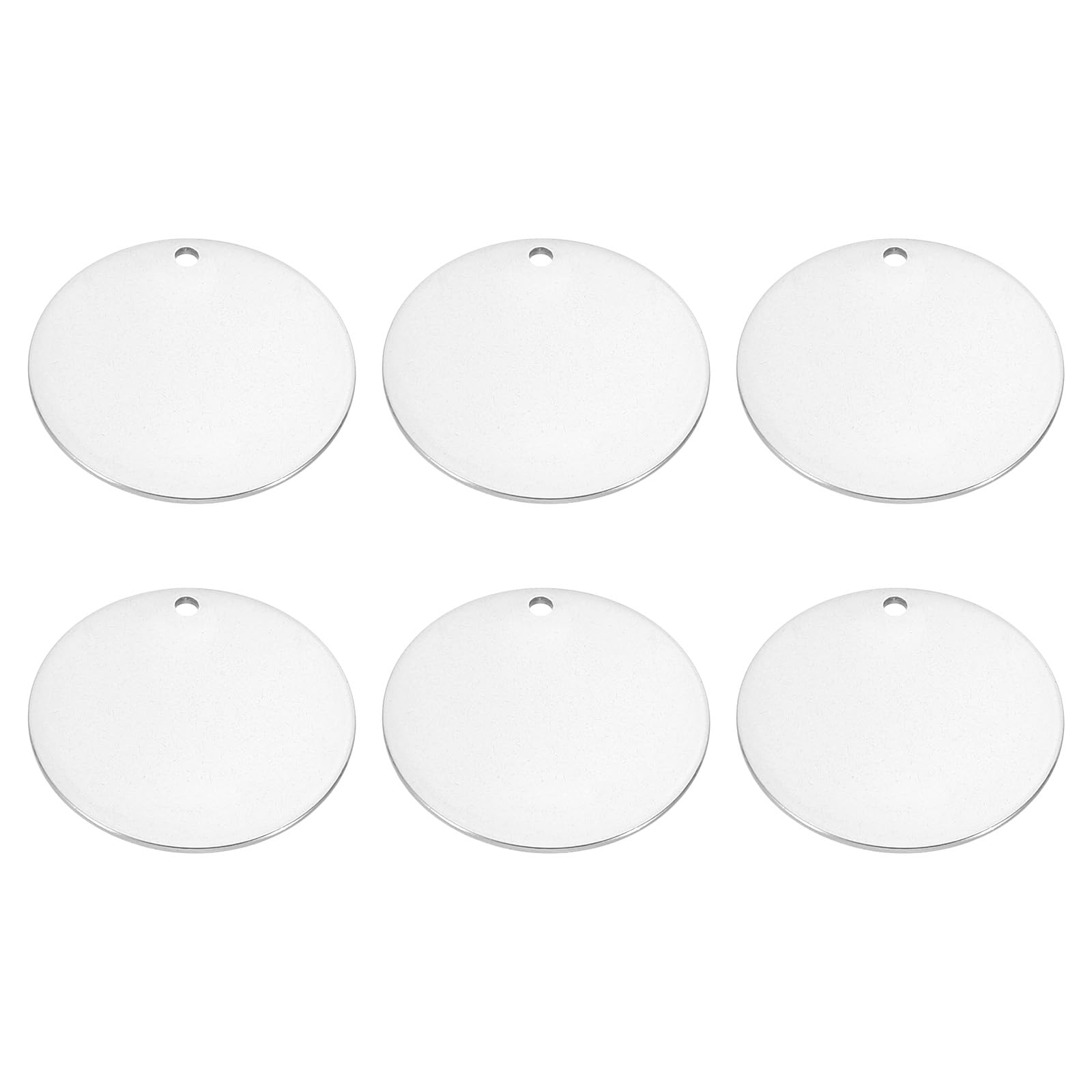 PATIKIL 25mm Brass Disc, 6pcs Metal Stamping Blanks Tags Charm Pendant Brass Circle Round Metal Plate DIY with Hole for Laser Engraving Stamping Keychain Making, Silver Tone