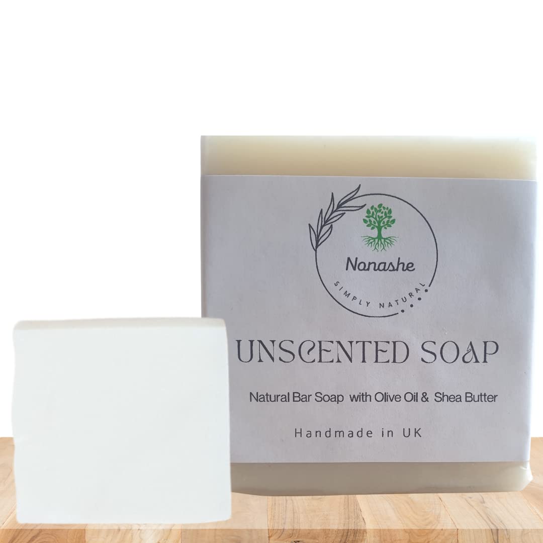 Nonashe Handmade Cleansing Bar Soap With Olive Oil, Shea Butter, For All Types Skin, Natural Ingredients, Vegan & Palm Oil Free -Face and Body Soap for Women & Men. (Unscented Soap,90 g)