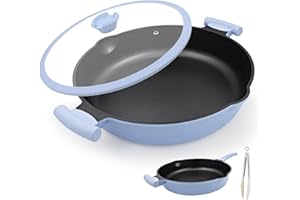 Bobikuke 14 Inch Nonstick Frying Pan Skillet with lid, 2-in-1 Large Deep Frying Pan, Non Stick Saute Pan with Cover, Inductio