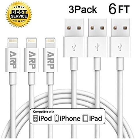 iPhone Charging cable, Pure Copper Core for Fast Charging iPhone Charger Cord, Apple Lightning Cable for iPhone X/8/8 Plus/7/7 Plus/6S/6S Plus/5/5S/SE iPad iPod 2 Meter(3Pack/6Ft/White) by ARPSTAR