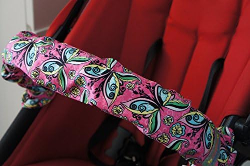 Lollibar Stroller Safety Handlebar Cover in Pattern "Butterfly Tattoo" Pink Background with Multi-Colored Butterflies